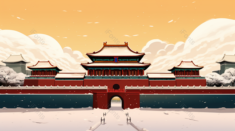唯美故宫雪景中国风手绘水墨画,插画/手绘图,插画/手绘图库,插画/手绘图下载,插画/手绘
